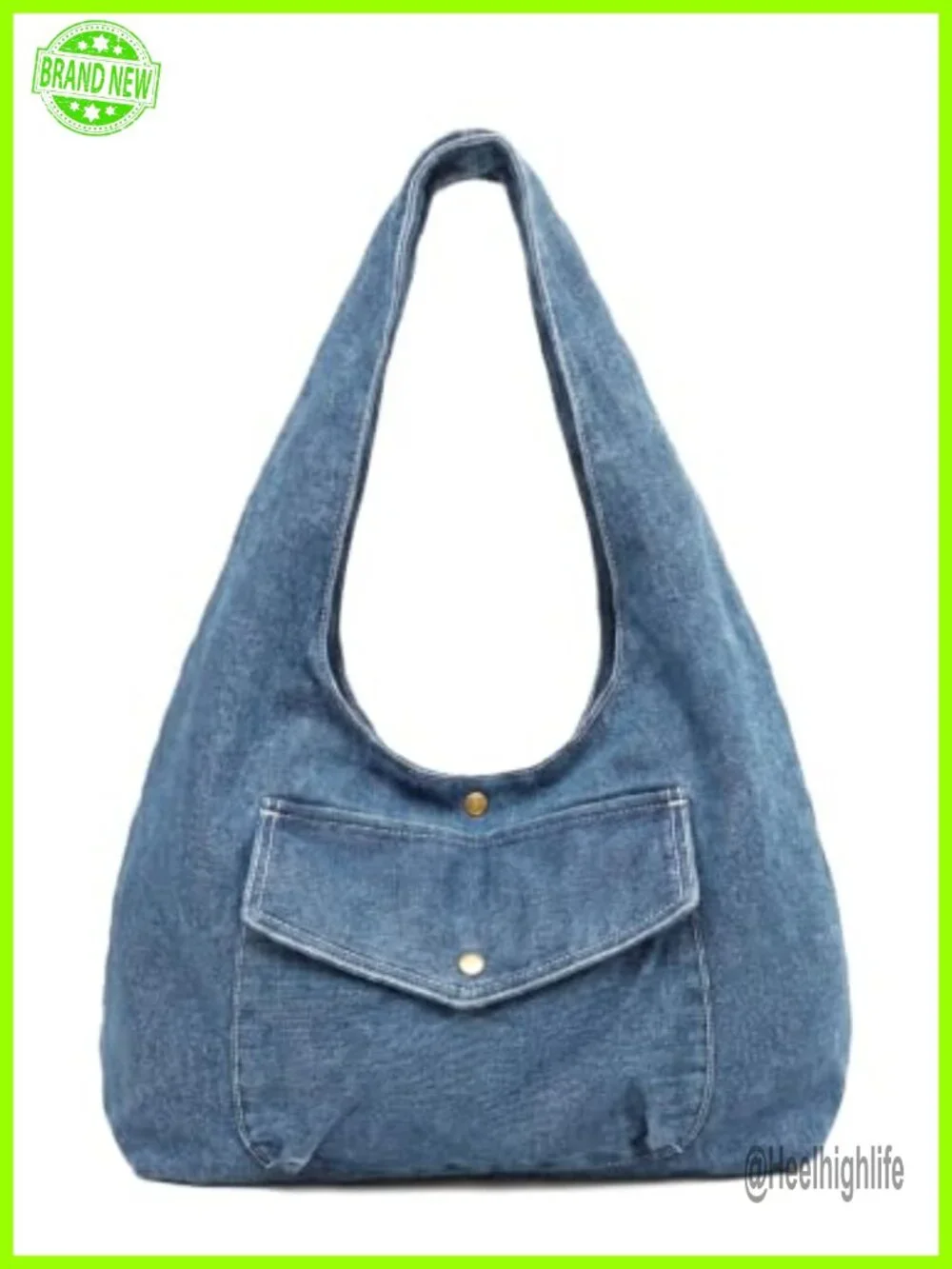 Denim Hobo Tote Bag Reversible Large Capacity Shoulder Purse